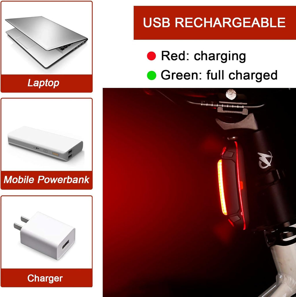Bike Tail Light Ultra Bright Bicycle Rear Light 2 Pack USB Rechargeable LED Safety Lamp Cycling Night Riding Essential Warning Waterproof 5 Modes Road Reflector Flasher