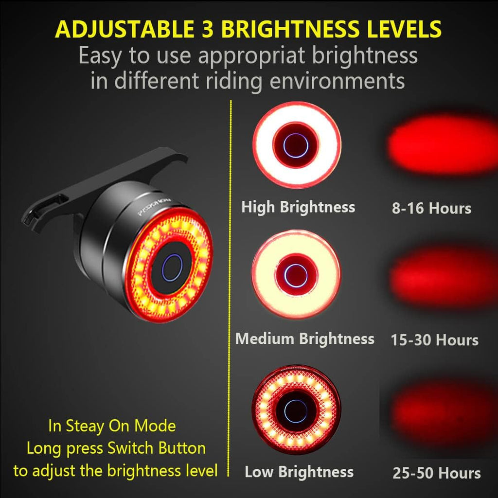 Padonow Smart Bike Tail Light: Auto On/Off Rear Bicycle Flashlight Ultra Bright Back Brake Light High Lumen Daytime Strobe USB Rechargeable Safety Red Led Taillight Waterproof Road Cycling Lights