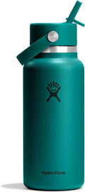 Hydro Flask Water Bottle - Insulated Stainless Steel - Wide Mouth Flex Straw Lid, Non Spill, Leakproof and Refillable in 32 Oz Deep Teal