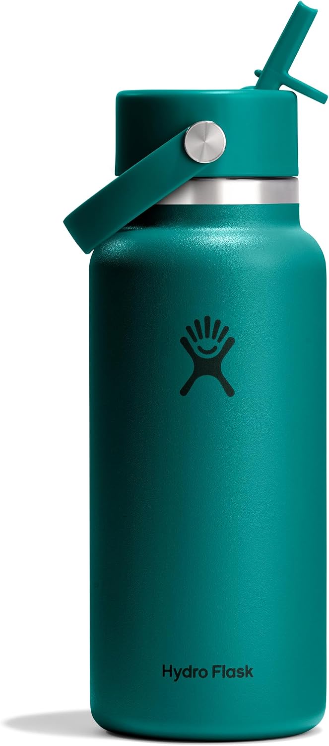 Hydro Flask Water Bottle - Insulated Stainless Steel - Wide Mouth Flex Straw Lid, Non Spill, Leakproof and Refillable in 32 Oz Deep Teal
