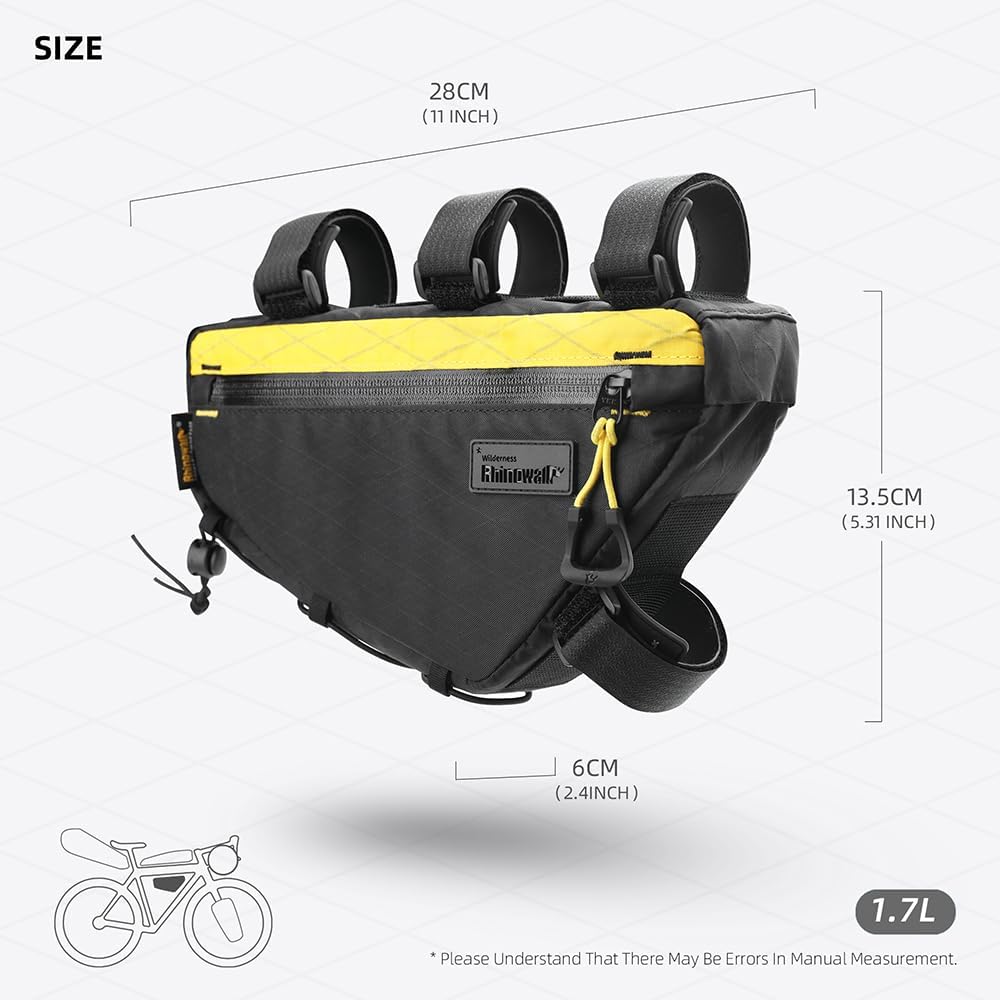Rhinowalk Bicycle Front Frame Bag Bike Under Top Tube Triangle Bag Lightweight 1.7L Cycling Accessories Nylon Pack Pouch for Mountain Road Bike