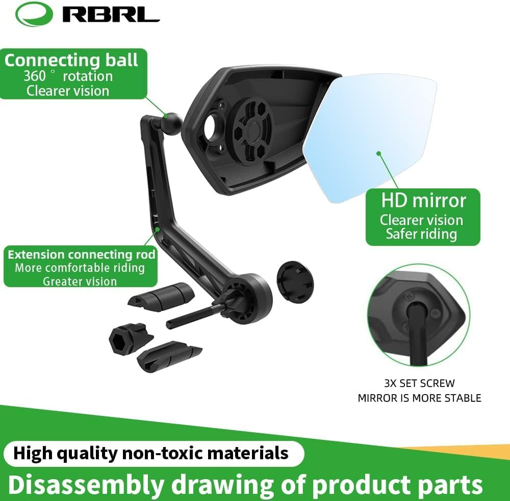 RBRL Bike Mirror Bar End Bike Mirror, Rotatable Bicycle Mirror, Automotive Grade Glass Bike Side Mirrors, Scratch Resistant E-Bike Universal Rearview Mirrors for Mountain bike (Right)