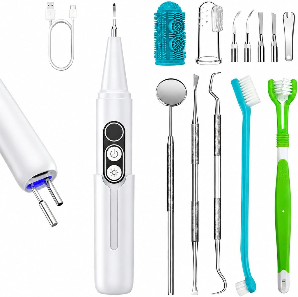 Dog Plaque Remover kit,with UV Sanitizing Chamber,6 Modes,Waterproof | Stores & Sanitizes Metal Tips After Use,6 Cleaning Modes for Different Needs,dog teeth cleaning,plaque remover for teeth