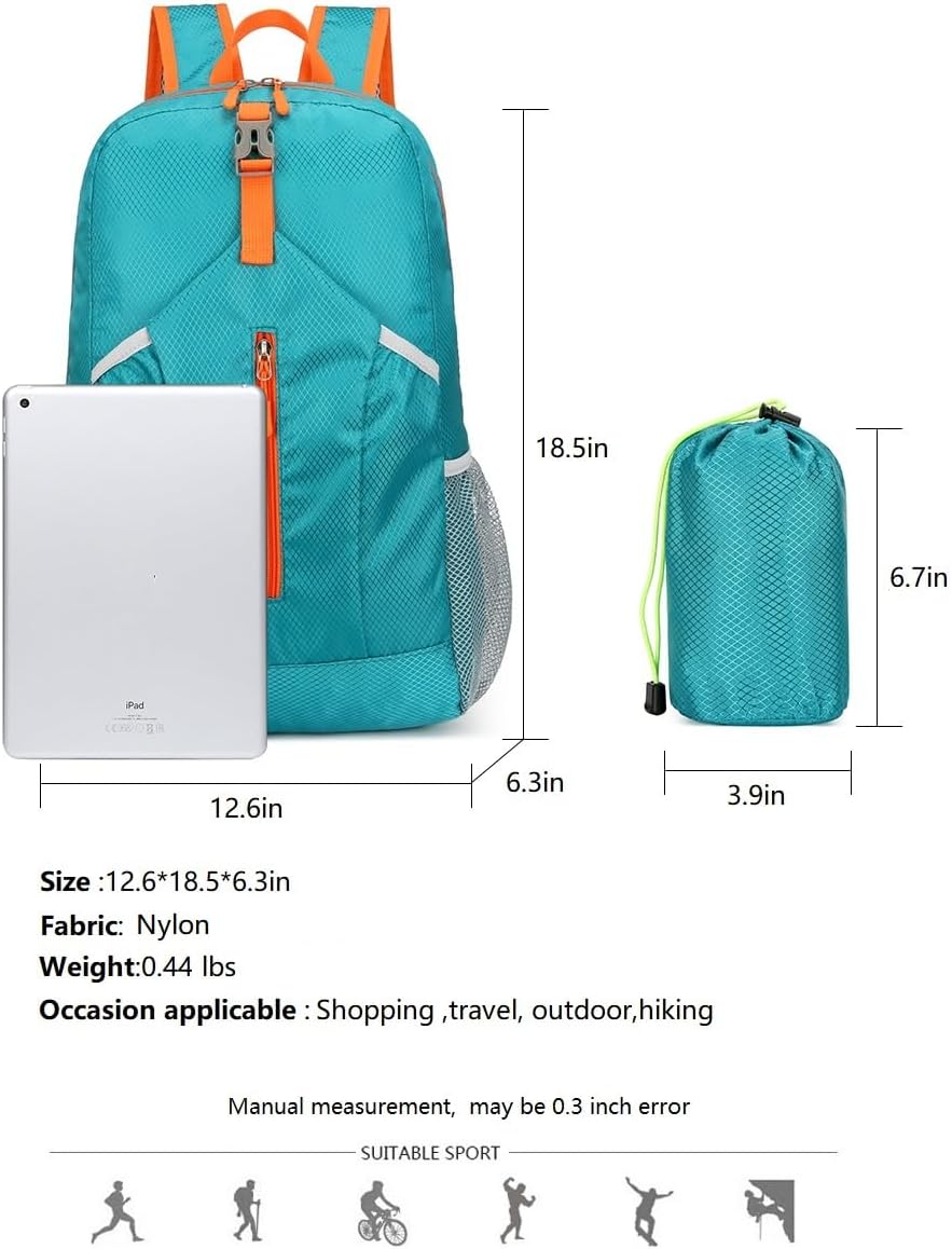 levayhill 25L Foldable Hiking Backpack,Small Packable Daypack Lake Blue
