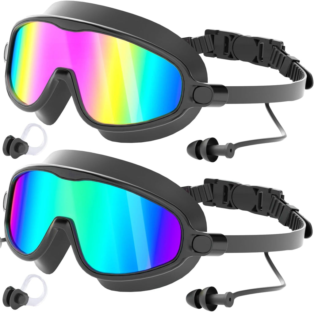 COOLOO Swim Goggles, 2 Pack Wide View Swimming Goggles for Men Women Youth