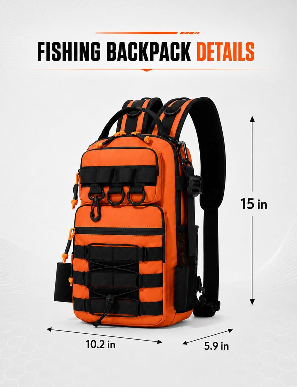 2 in 1 Compact Tactical Fishing Backpack with Tackle Boxes, Lightweight Waterproof Tackle Bag Fit 2 * 3600 Tackle Boxes, 2 Rod Holders Storage, Fishing Accessories Gift for Men Orange