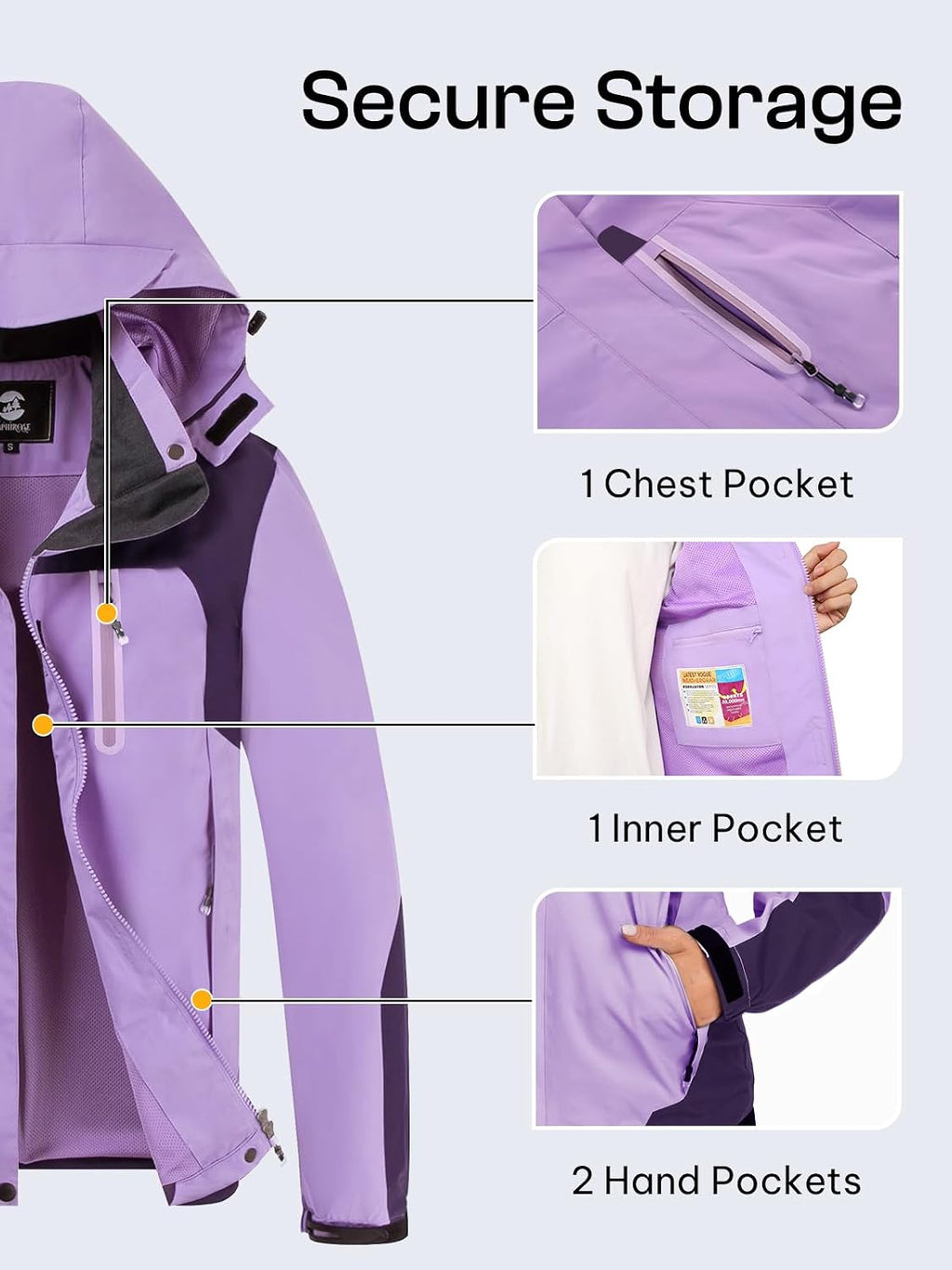 Womens Waterproof Rain jacket Lightweight Raincoat with Removable Hood