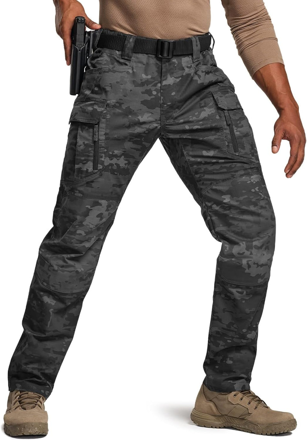 CQR Men's Flex Stretch Tactical Pants, Water Resistant Ripstop Cargo Pants, Lightweight EDC Outdoor Work Hiking Pants