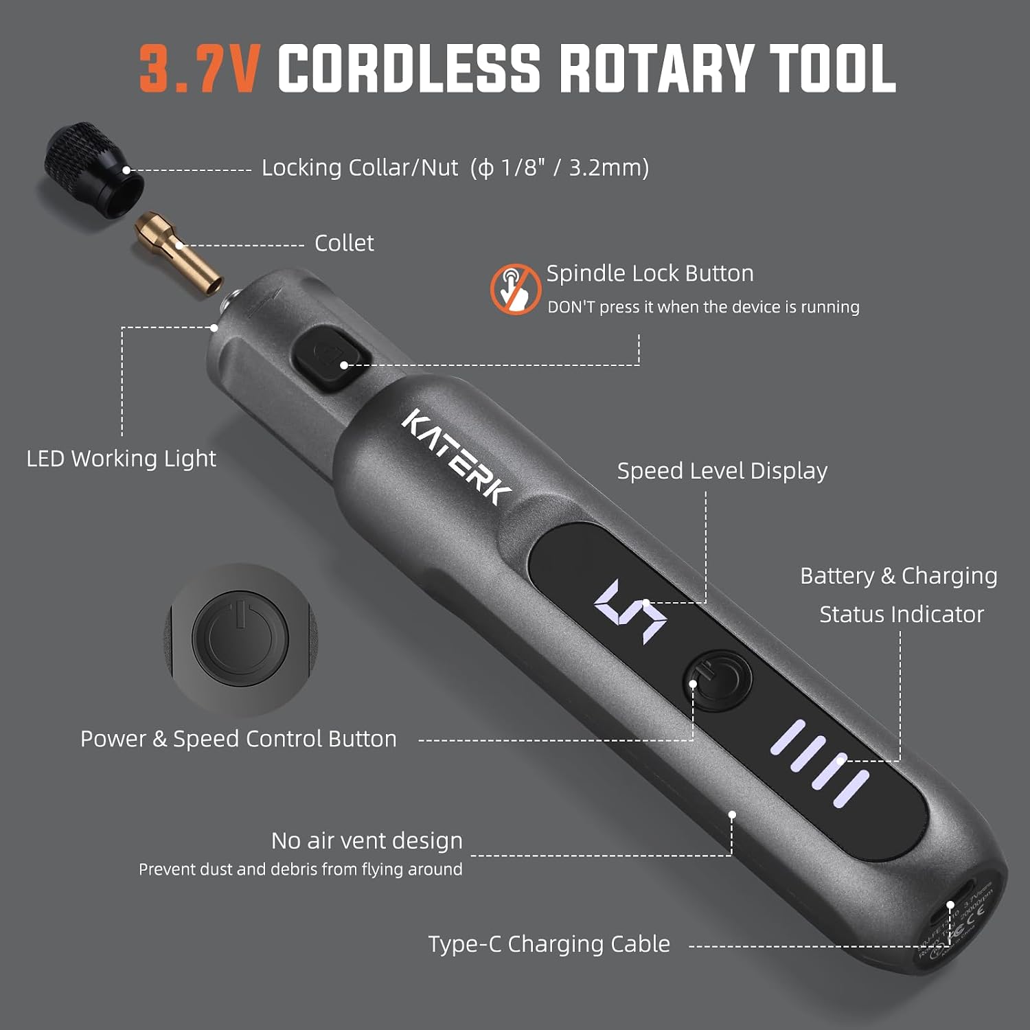 Katerk 3.7V Mini Cordless Rotary Tool Kit with 70 Accessories