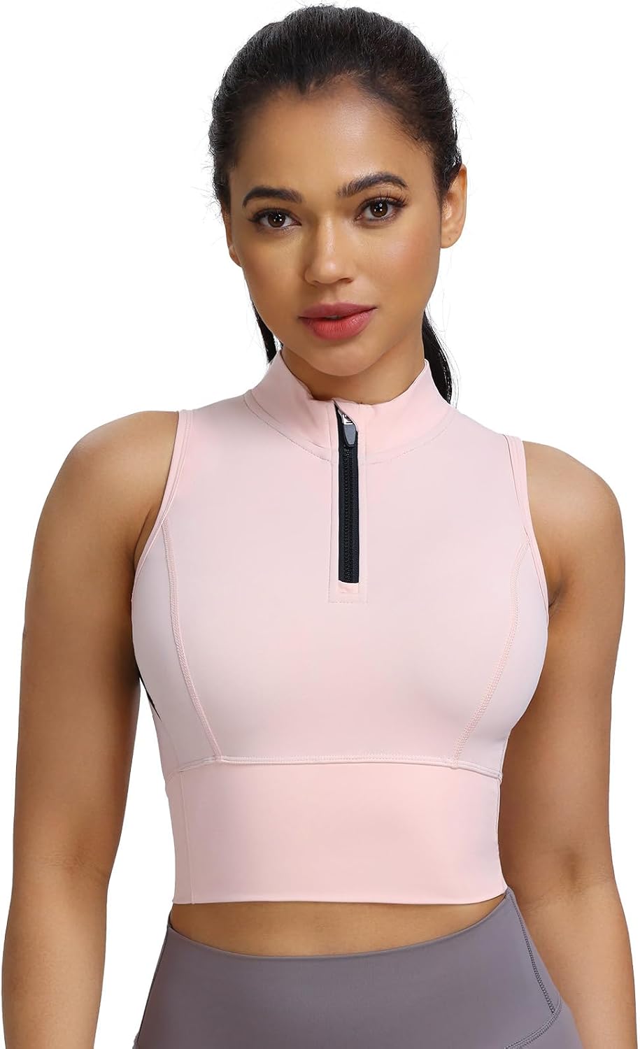 AARYA Zip Front Cropped Workout Tank Tops with Built in Bra