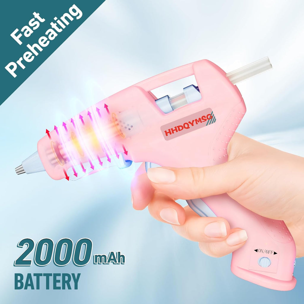 Cordless Hot Glue Gun, 20W Hot Glue Gun with 30PCS Premium Glue Sticks & 1m USB-C Cable, 2000mAh Built-in Battery Suitable for School Craft, Home Repair, DIY (Cordless) (Pink)