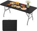 BestOffice | 6FT Folding Table | Black Wood Grain | Portable Plastic Table