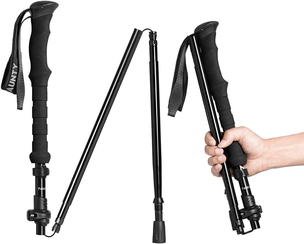 Travel Folding Trekking Hiking Pole with Carrying Case,Collapsible Cane Adjustable Walking Stick Portable Mobility Aid for Women Men Hikers Gift,Black