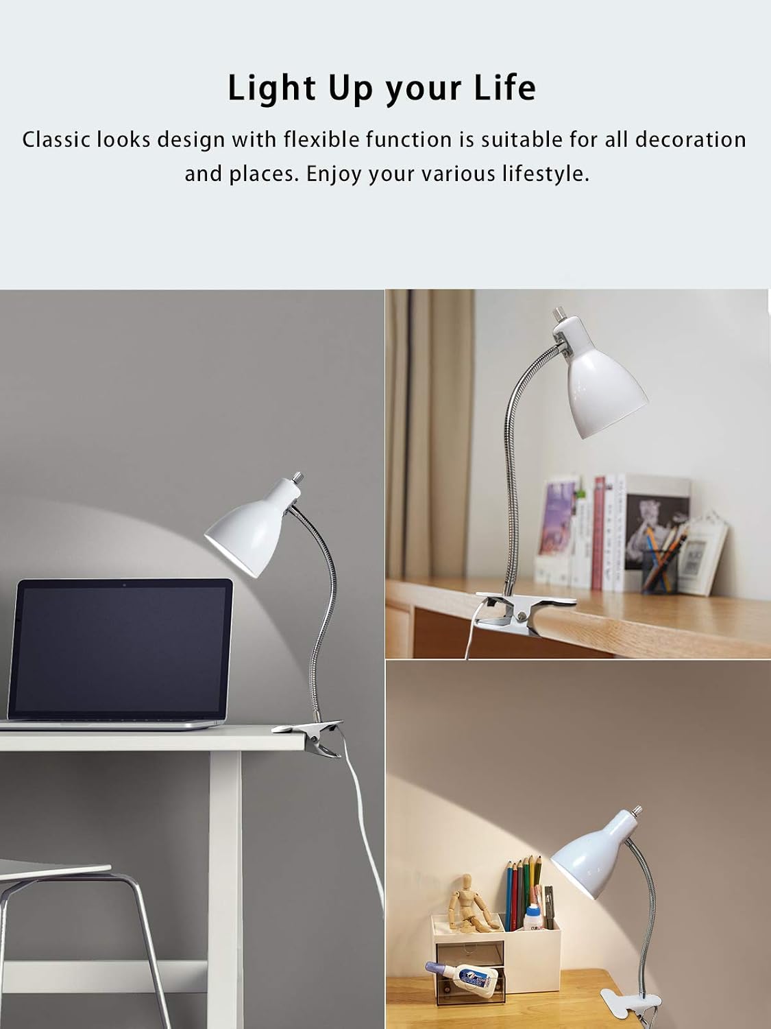 LALISU Desk lamp Eye-Caring Table Lamps, 360°Rotation Gooseneck Clip Lamp