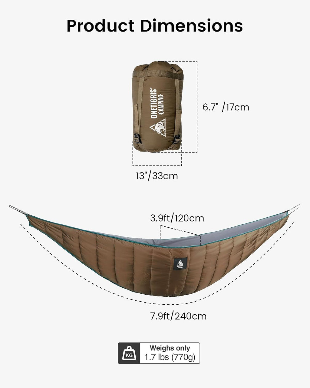 OneTigris Hideout Hammock Underquilt, Lightweight 4 Season Hammock Gear for Camping, Hiking, Backpacking, Travel, Beach, Backyard, Patio, Portable