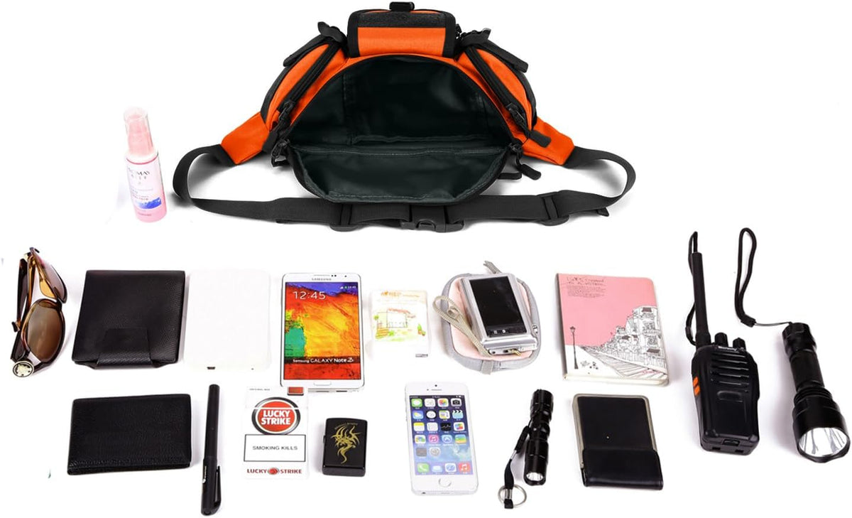 ArcEnCiel Tactical Fanny Pack for Men Women Waist Bag Hip Belt Outdoor Hiking Fishing Bumbag with Patch (Orange)