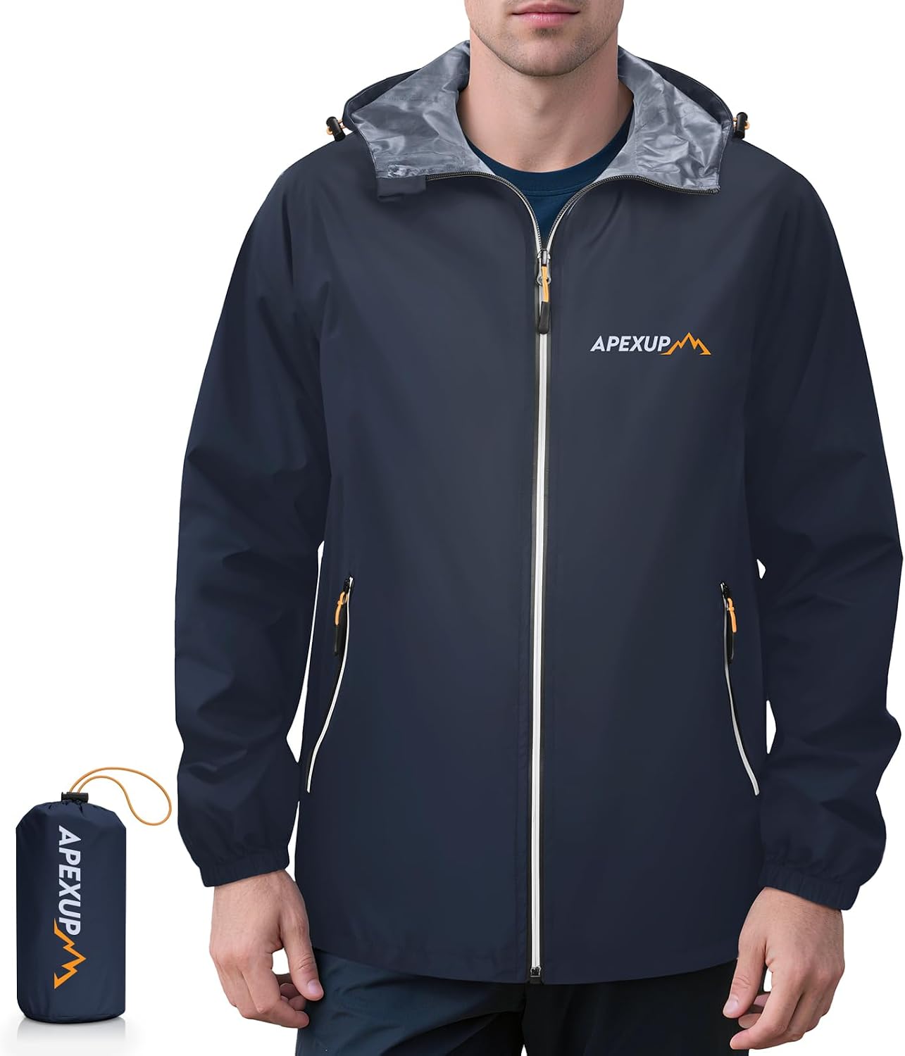 APEXUP Packable Rain Jacket Men Waterproof Lightweight Raincoat with Hood