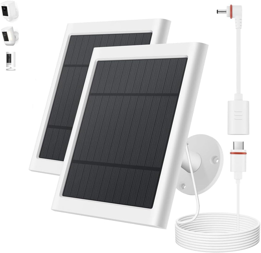 Solar Panel for Ring Camera, 4W Solar Charger Compatible with Rings Spotlight &Stick Up Outdoor Cam Battery, 10ft Long Cable with USB-C to Ring Barrel Plug Adapter