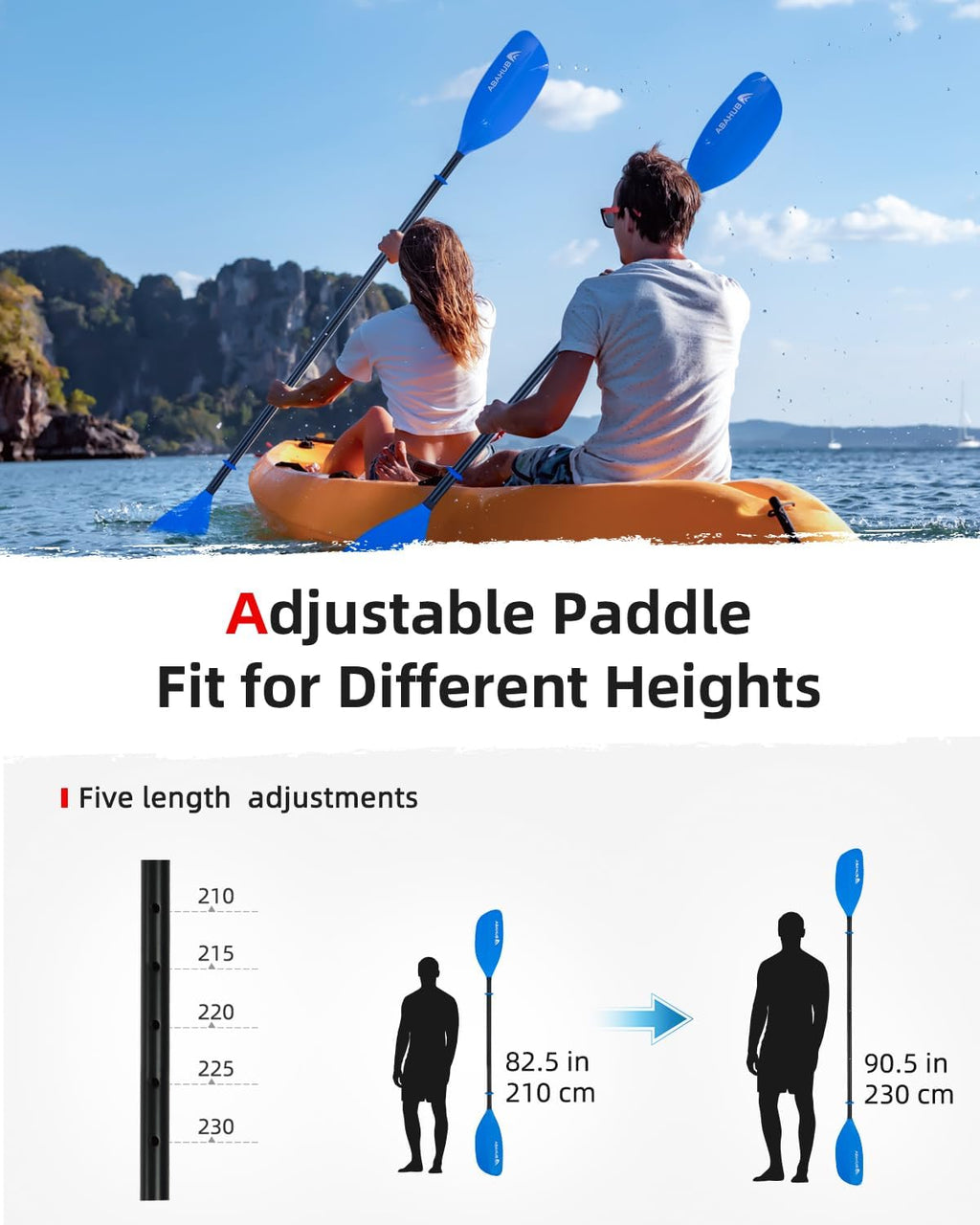Abahub 210-230cm/230-250cm Adjustable Kayak Paddle for Kayak,Boating