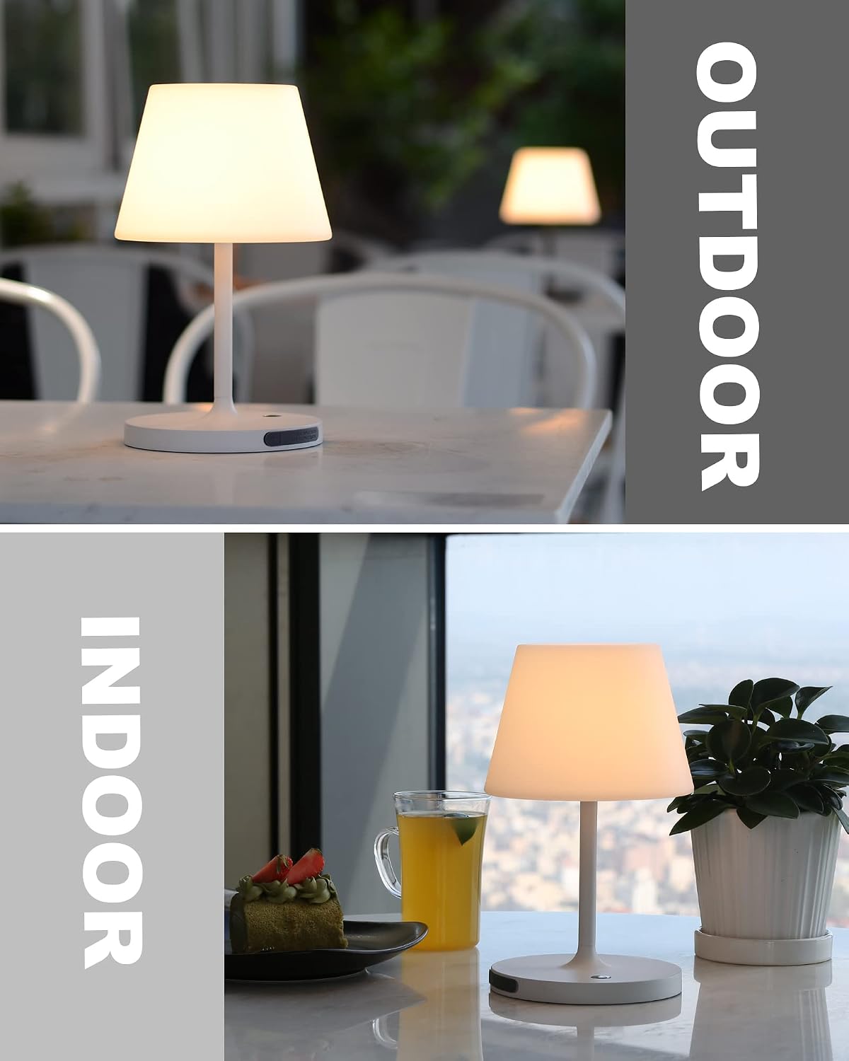WEILAILUX Outdoor Battery Operated Table Lamp Waterproof, 4000mAh Cordless Table Lamp Rechargeable, Touch Dimmable Desk Lamp, LED Night Light for Patio Camping Restaurant Home, H9.6in, White