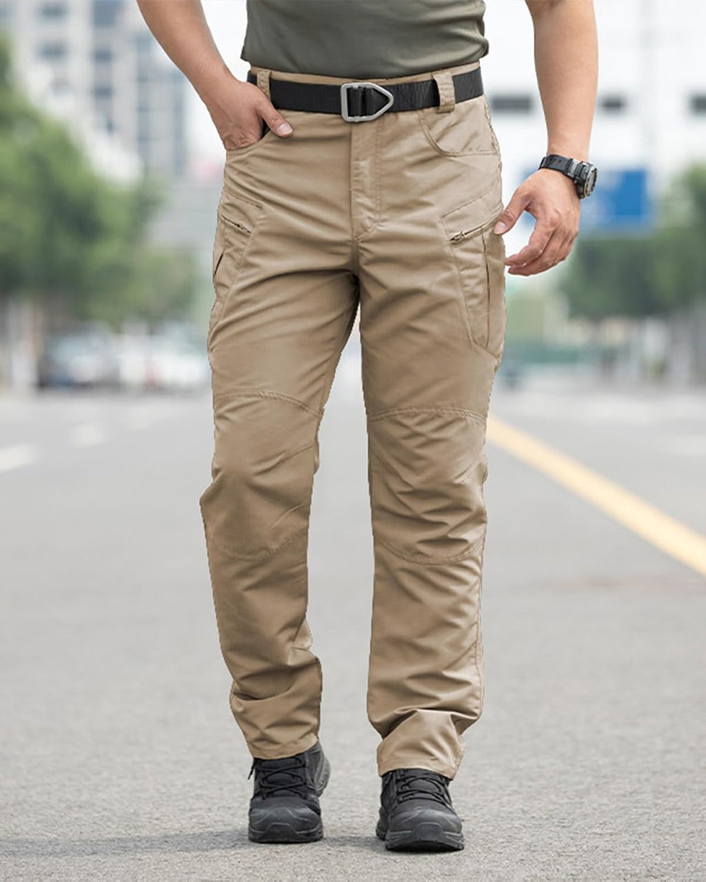 Men's Stretch Tactical Pants Waterproof Ripstop Fabric Cargo Pants Lightweight Casual Hiking Outdoor Work Pants (No Belt)
