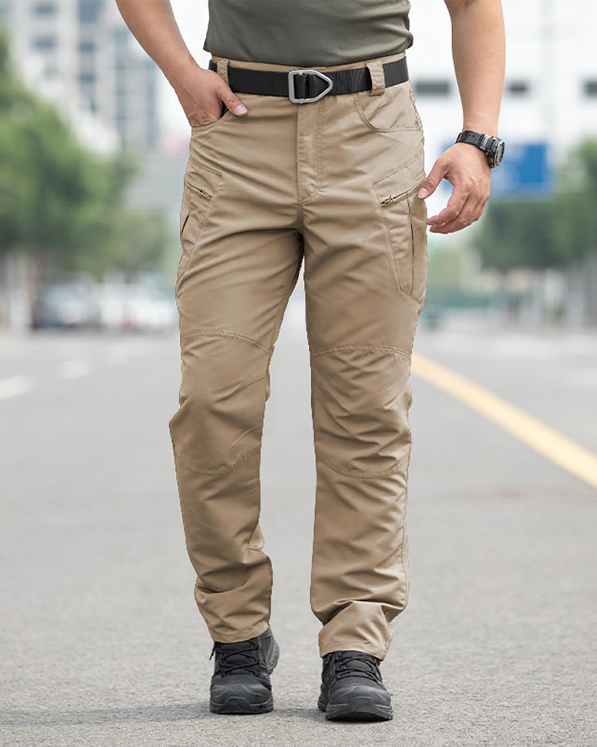 Men's Stretch Tactical Pants Waterproof Ripstop Fabric Cargo Pants Lightweight Casual Hiking Outdoor Work Pants (No Belt)