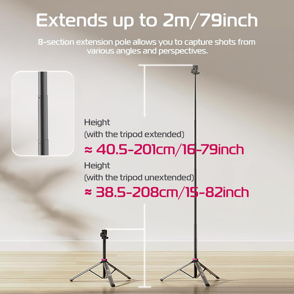 ULANZI MT-89 Extendable Tripod Aluminum, 82" Portable Adjustable Light Stand with 1/4" Screw Quick Release, Camera Phone Tripod for Camera Video Light Smartphone, Lightweight for Travel,Up Load 2.2LBS