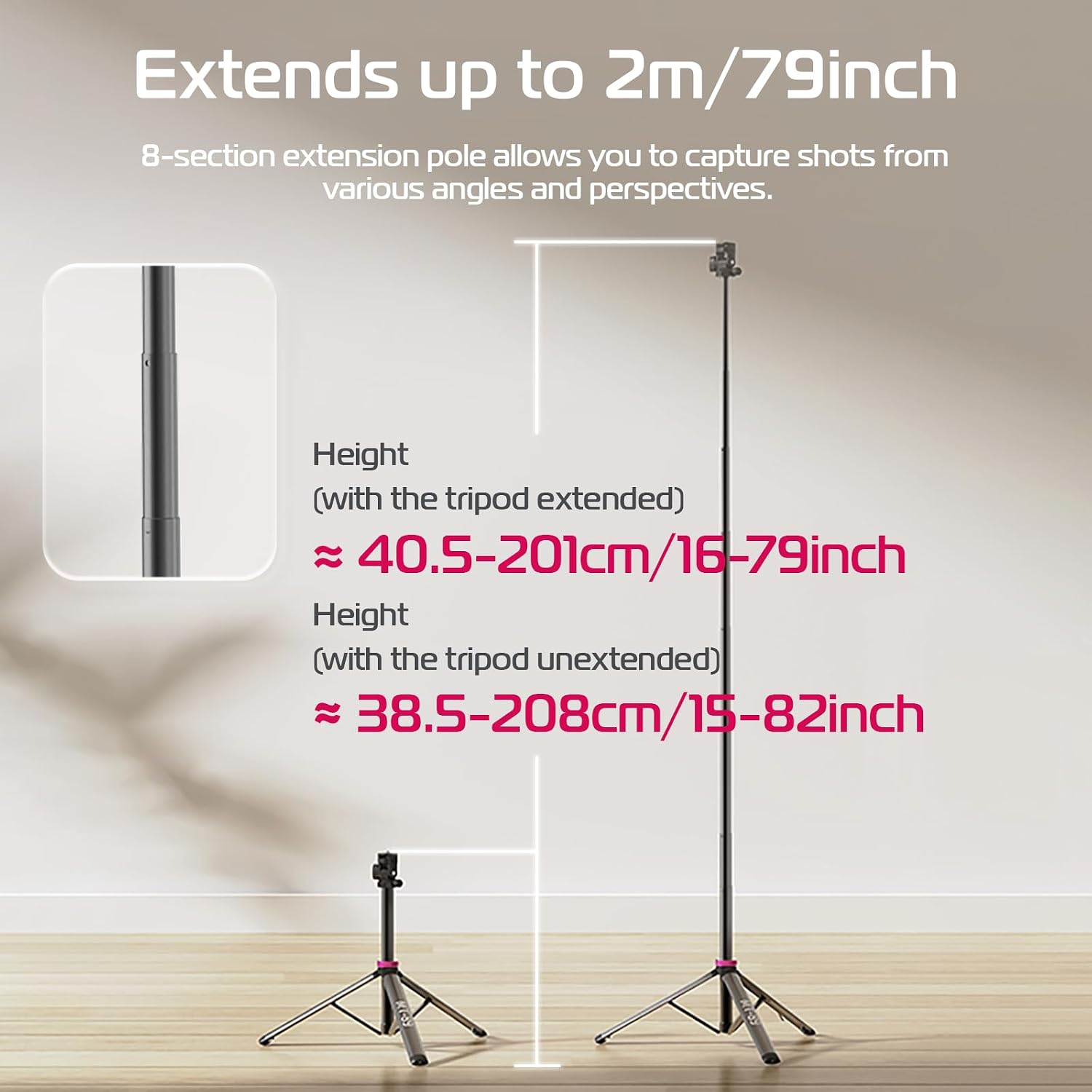 ULANZI MT-89 Extendable Tripod Aluminum, 82" Portable Adjustable Light Stand with 1/4" Screw Quick Release, Camera Phone Tripod for Camera Video Light Smartphone, Lightweight for Travel,Up Load 2.2LBS