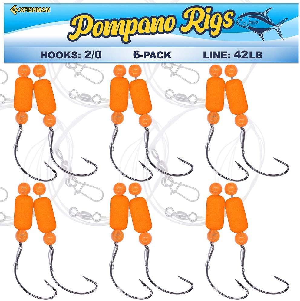 Pompano-Rigs-for-Surf-Fishing-Saltwater-Gear with Double Circle & Wide Gap Hook-6-Pack Surf Fishing Tackle