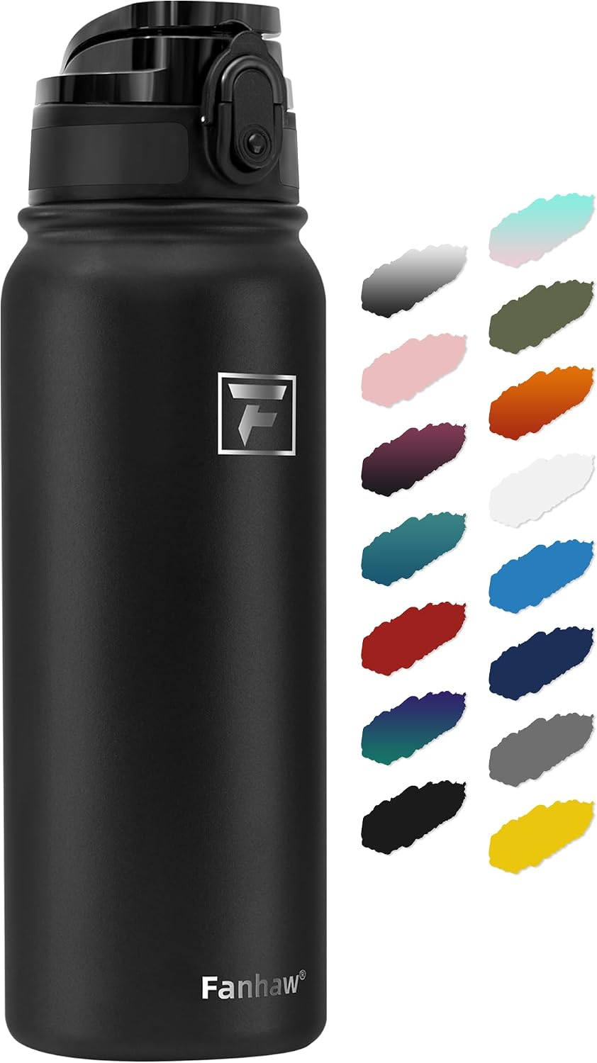 Fanhaw 20oz Insulated Water Bottle with Anti-dust Chug Lid, Black