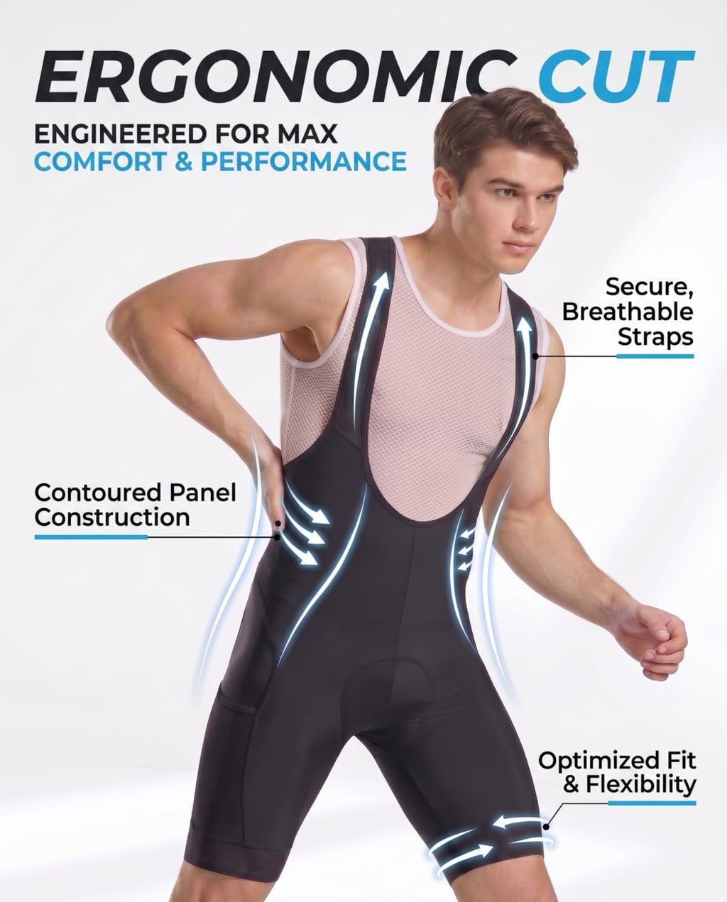 CEROTIPOLAR Men's Cycling Bib Shorts with 4D MaxCool Pad, Ergonomic Cut