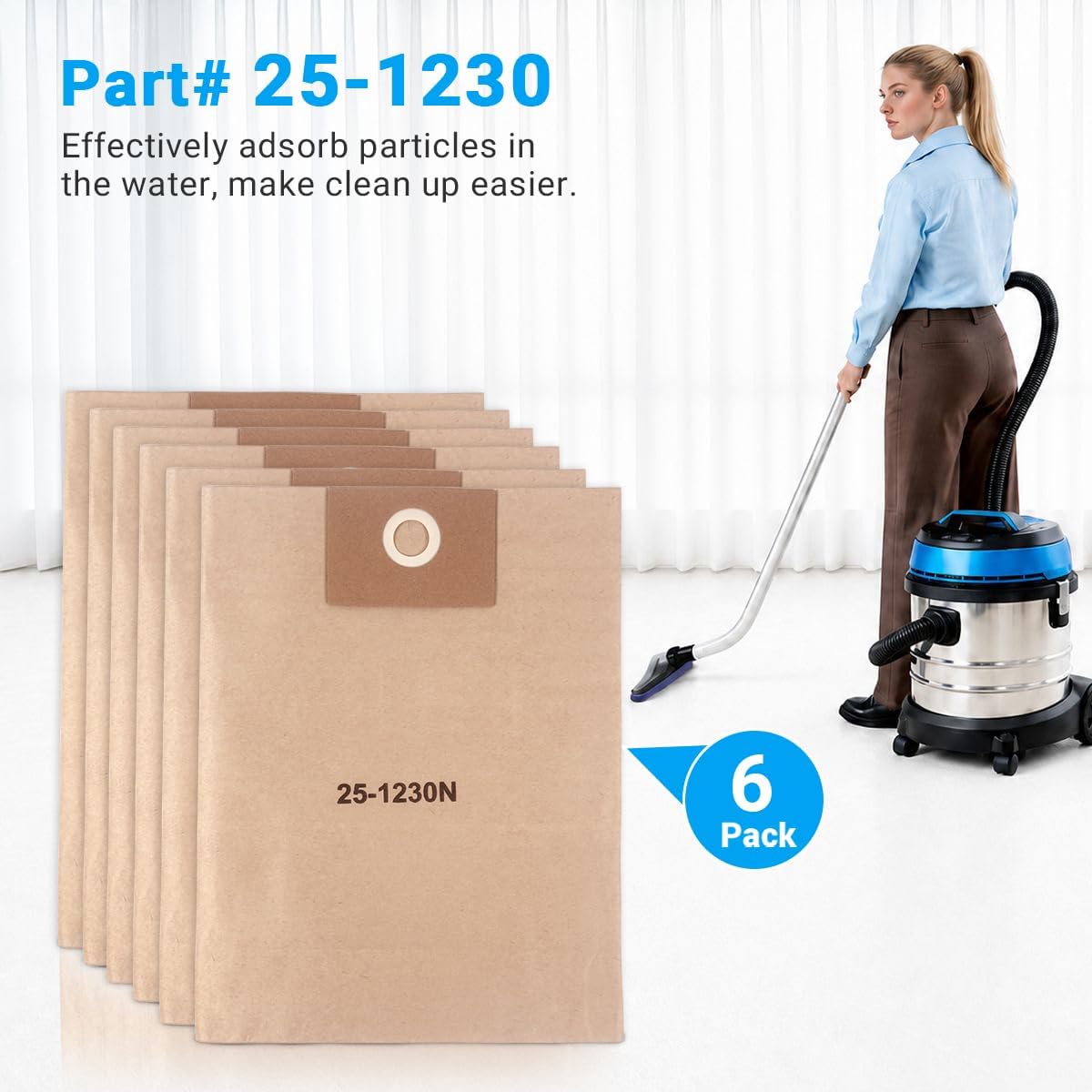 6 Pack 25-1230 Vacuum Bags Fit for Stanley 4-5 Gallon Vac: SL18129, SL18130