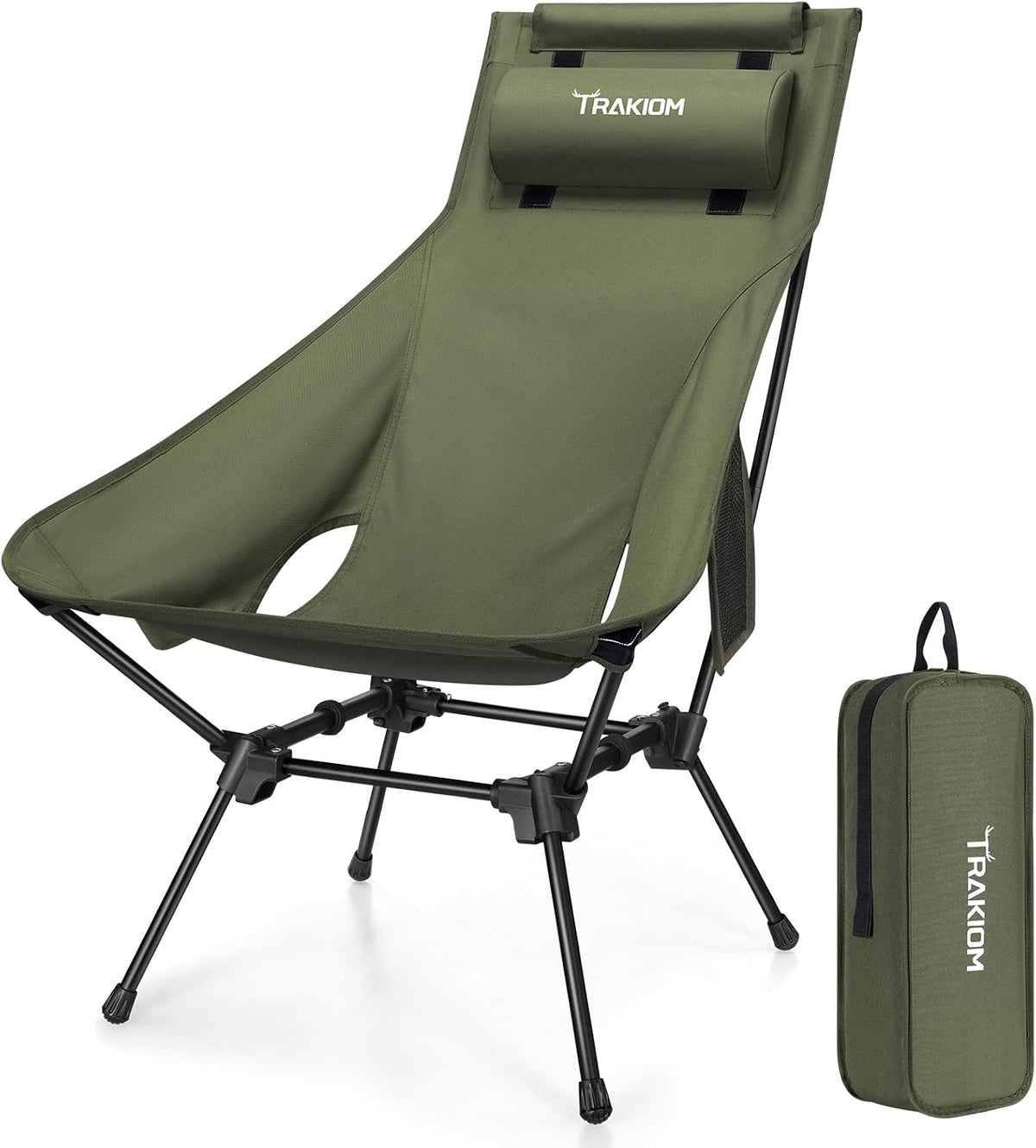Trakiom High Back Camping Chair with Head/Neck Support Widened Seat, Black