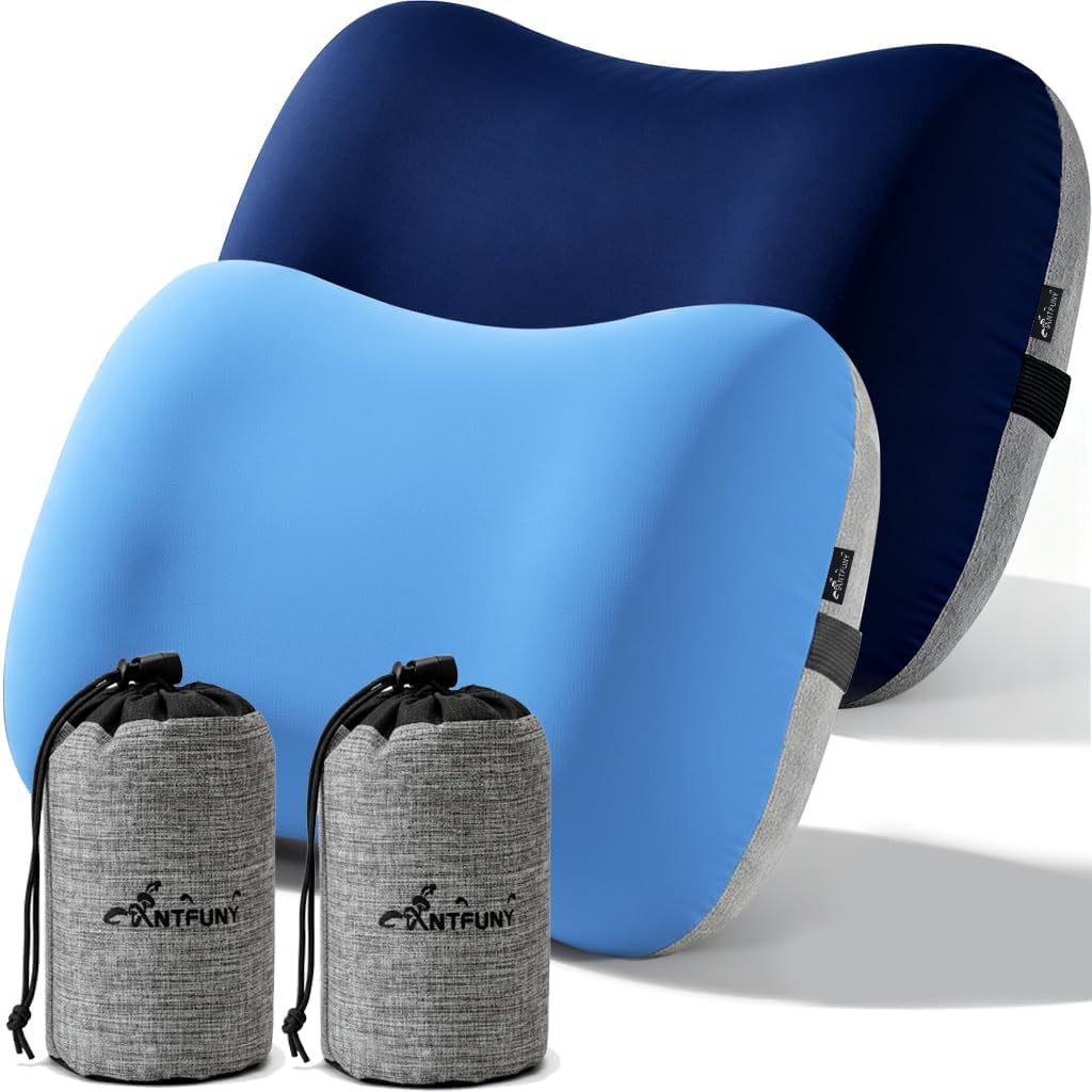Antfuny Inflatable Neck Pillow for Camping Beach SUV Car Travel Kid Adult Small Portable Air Blow Pop Up Tent Essential Gear for Rock Chair Cot Memory Foam Sleep Pad Bag Bed Hammock Mat Accessories