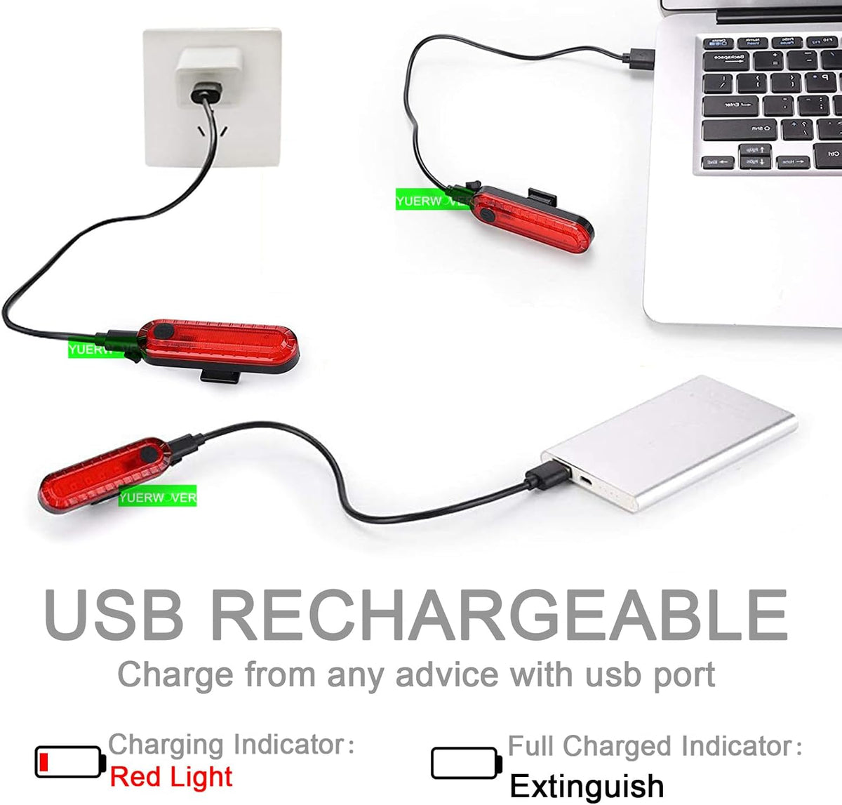 2 Pack USB Rechargeable LED Bike Tail Light Bicycle Rear Cycling Night Essential Reflector Seat Back Safety Lamp Waterproof Bright Warning Flash MTB Light for Men Women Kids