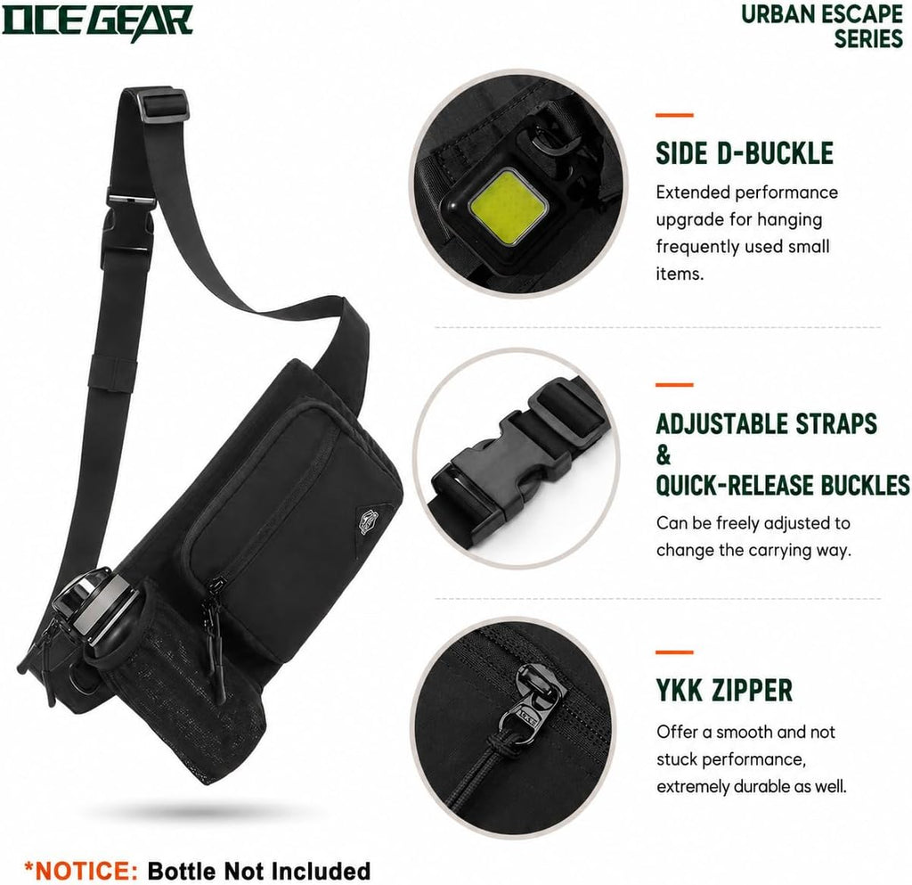 Fanny Pack with Water Bottle Holder for Men Women Waist Bag Running Waist Pack Waterproof for Outdoor Travel Cycling Climbing Walking Fit All Phones (Bottle Not Included)(Black)