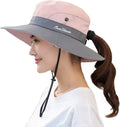 Muryobao Women's Ponytail Sun Hat UV Protection Foldable Mesh Wide Brim Beach Fishing Hat