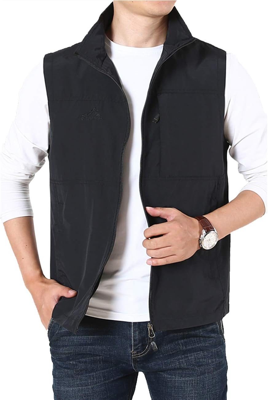 Hixiaohe Mens Lightweight Vest Outerwear Casual Summer Outdoor Travel Vest for Hiking Fishing Golf Photo Work with Pockets