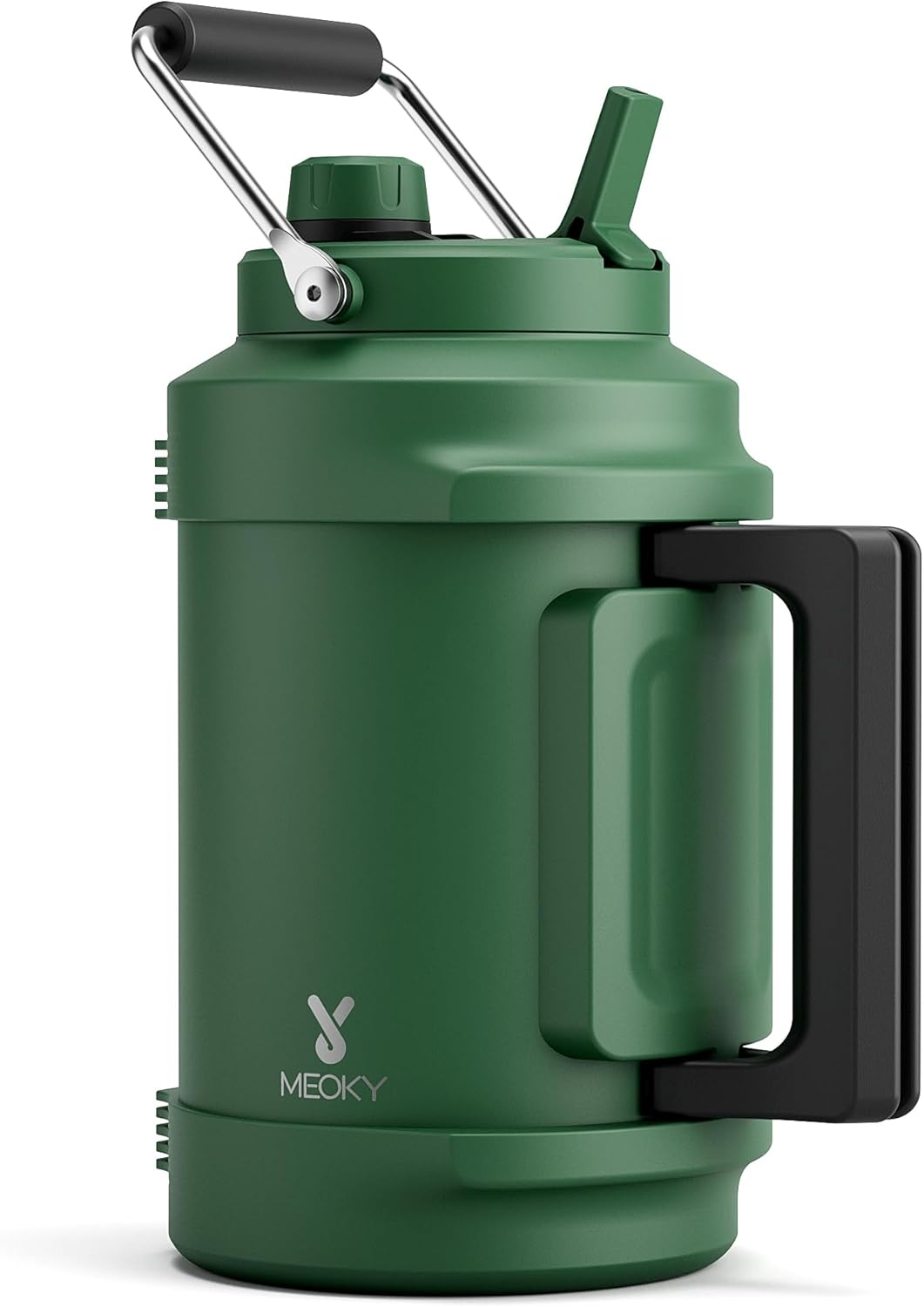1 Gallon Insulated Water Bottle for Hiking: Meoky 128 oz Triple Wall Vacuum Stainless Steel Metal Water Jug - Top and Side Handles, Cold for 48 Hrs, 2-in-1 Straw and Spout Lid, Leakproof for Gym (Fir)