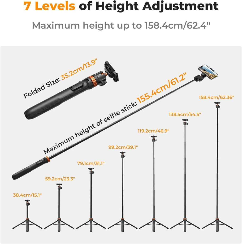 K&F CONCEPT 62'' Phone Selfie Stick Tripod