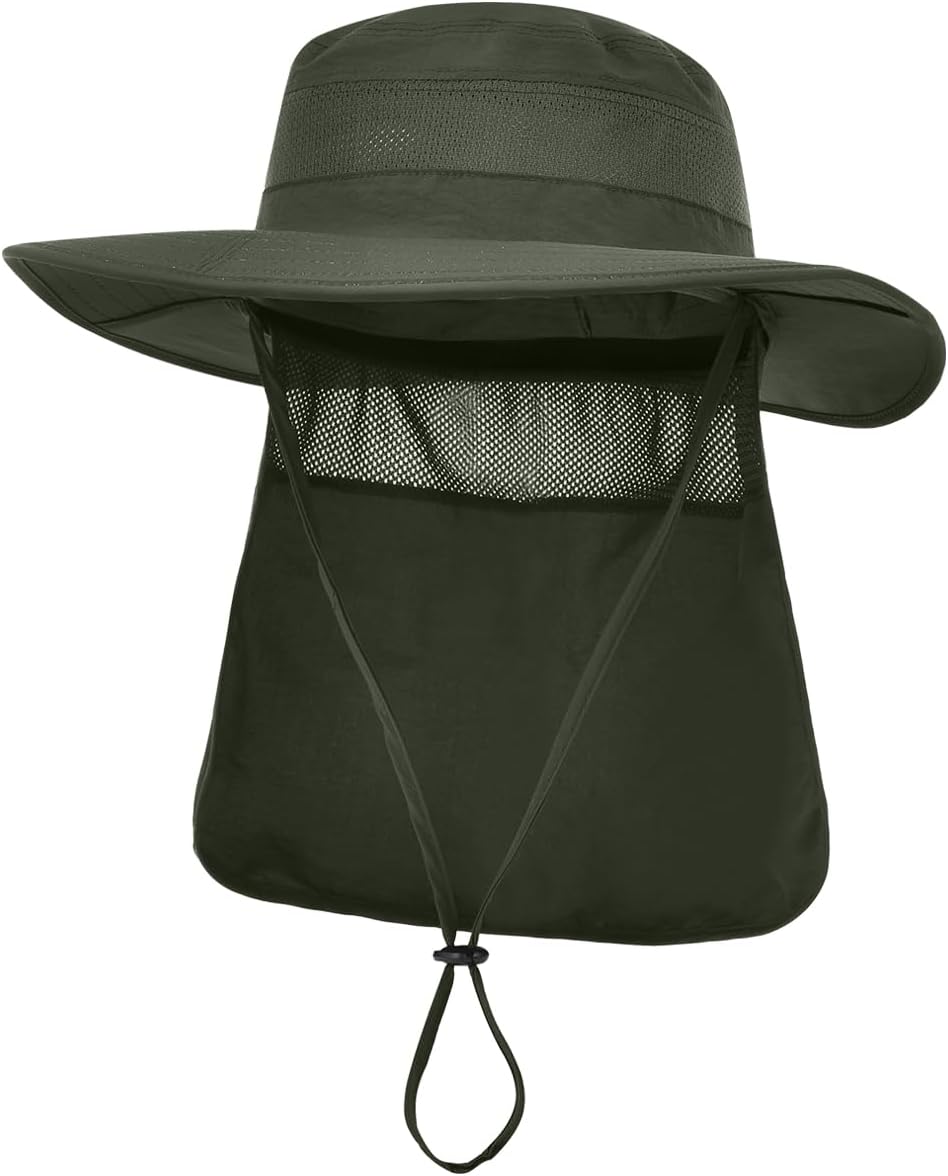 Men&Women Foldable Outdoor Sun Hat with Packable Neck Flap, UV Sun Protection Wide Brim Safari Cap