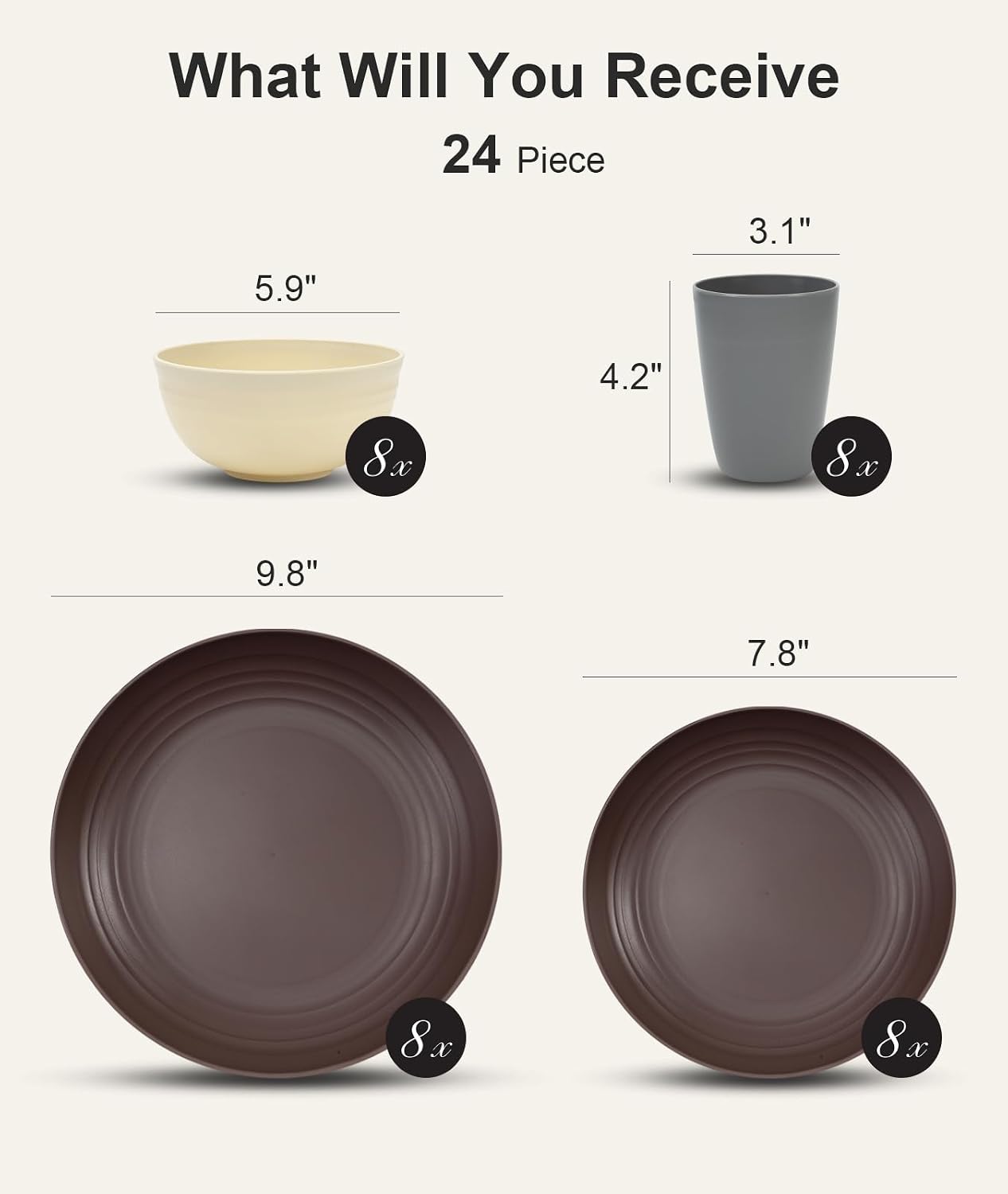 Quatish 24 Piece Plates and Bowl Set for 8, Dinnerware Dish Set for Kitchen