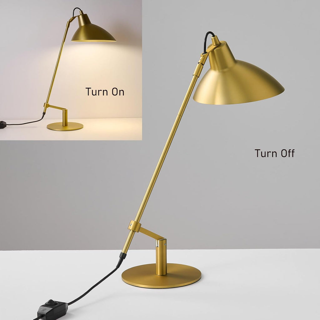 Desk Lamp Modern Industrial 100% Metal Adjustable Table Lamp 24", Natural Light (4000K) with Dimmer, Ideal for Office Bedroom Study Room Living Room Nightstand Bedside Lamps Brass