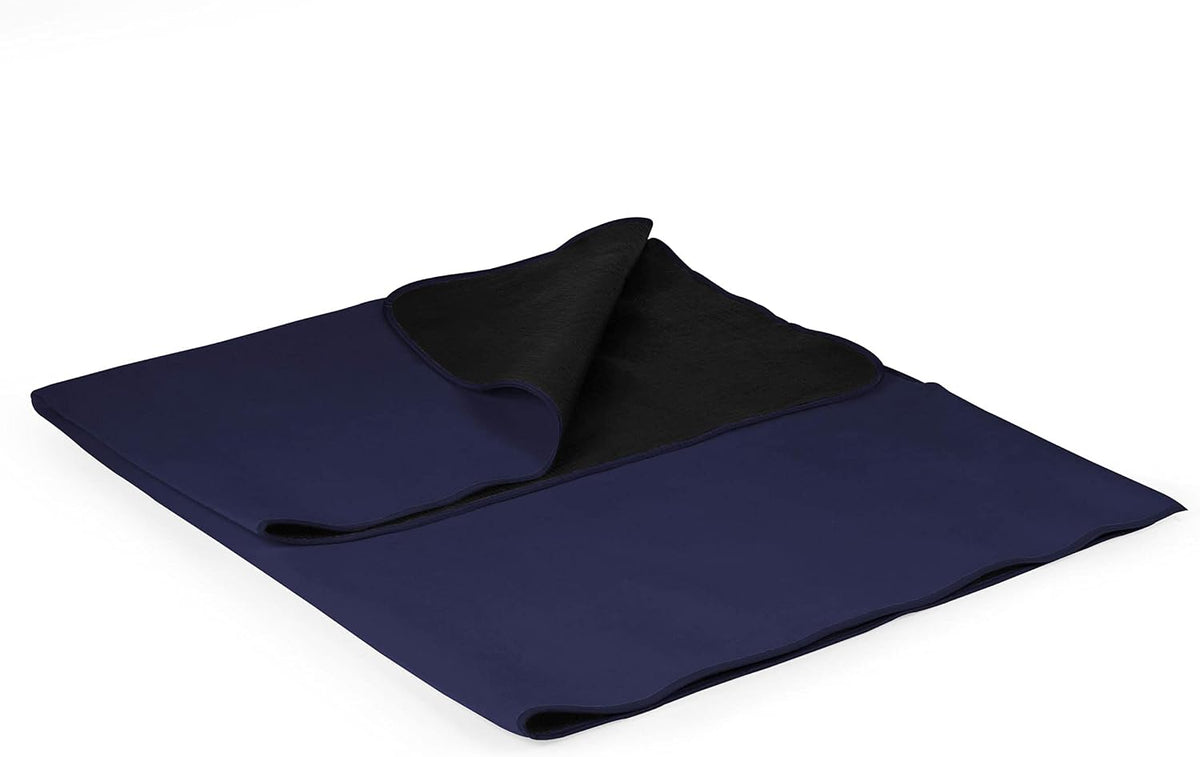 PICNIC TIME Outdoor Picnic Blanket Tote, 59"x51" Foldable Beach & Camping Blanket with Soft Fleece, Water-Resistant Bottom, Adjustable Strap & Zippered Pocket (Navy Blue with Blue Flap)