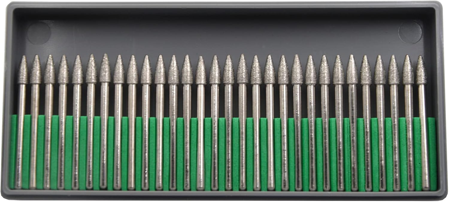 30Pcs 4mm Tree,3mm Shaft,Diamond Stone Abrasive Burs Burr Grit Bits for Rotary Tool Grinding Head Jewelry Lapidary Woodworking (Tree 4mm)