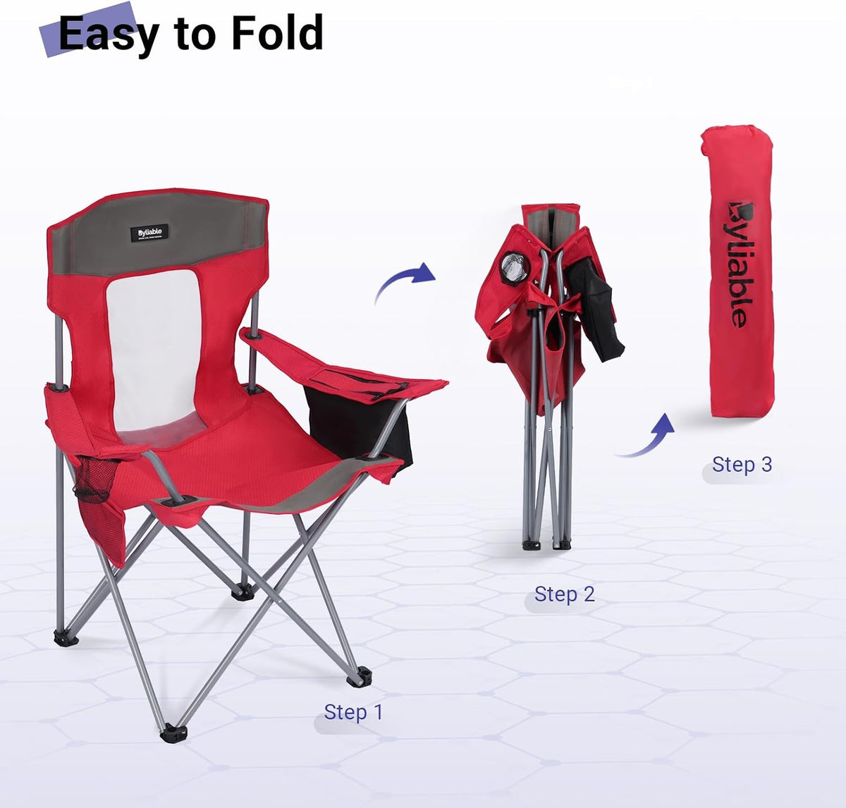 Byliable Camping Chairs Portable Lightweight Folding Lawn Chairs, Red