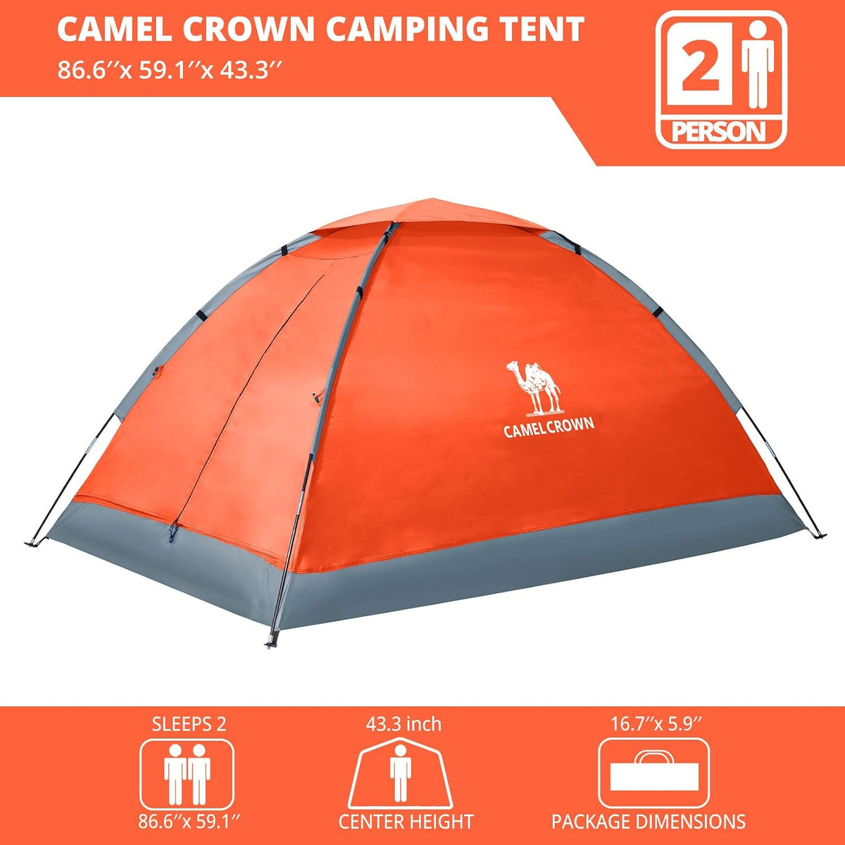 CAMEL CROWN Tents for Camping 2/3/4/5 Person Camping Dome Tent, Waterproof,Spacious, Lightweight Portable Backpacking Tent for Outdoor Camping/Hiking
