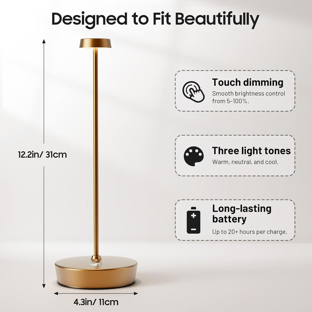2 Pack Rechargeable Cordless Table Lamp, 6000mAh Battery Table Light