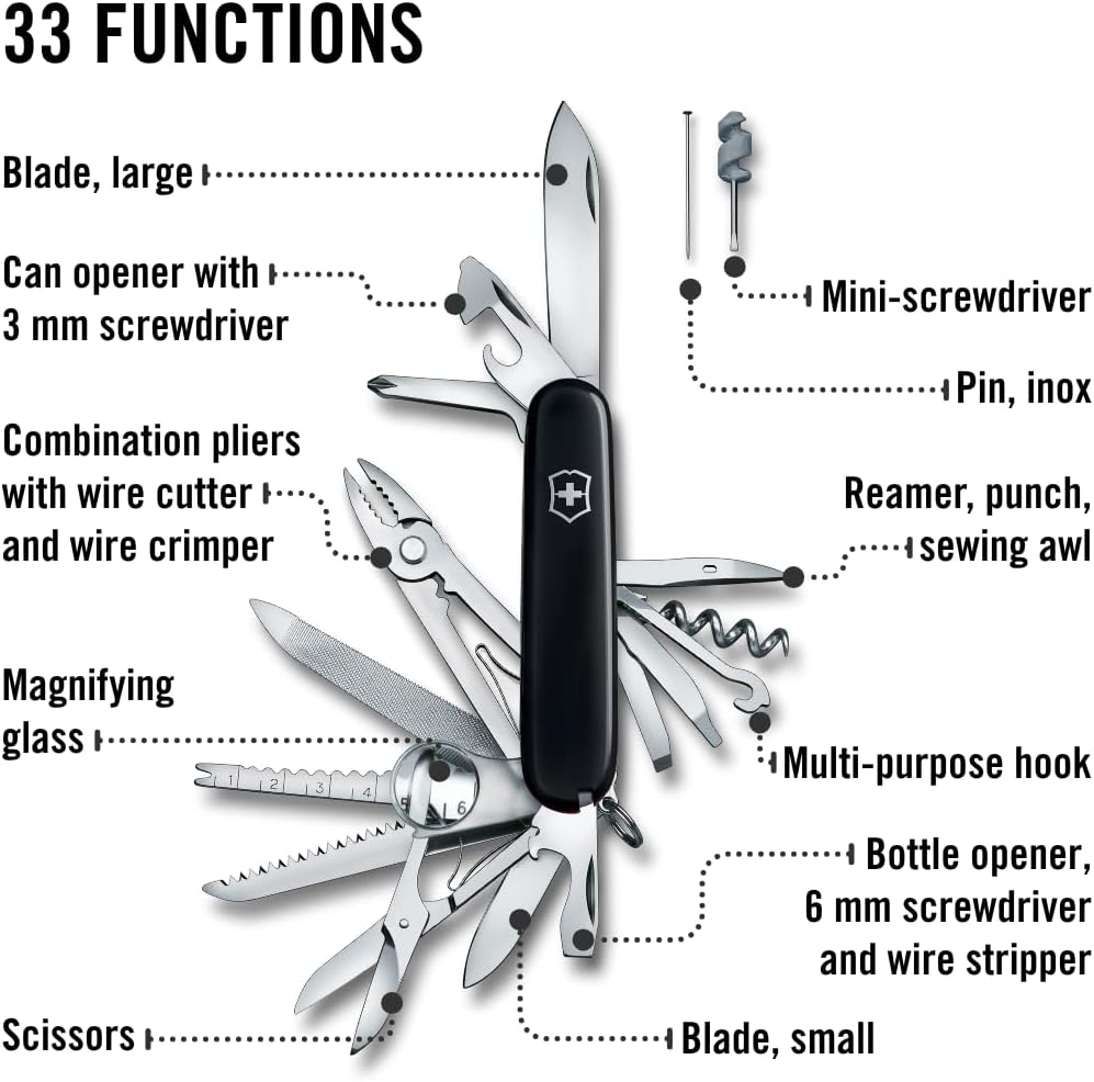 Victorinox Swiss Army Swiss Champ Pocket Knife (Black), 91mm