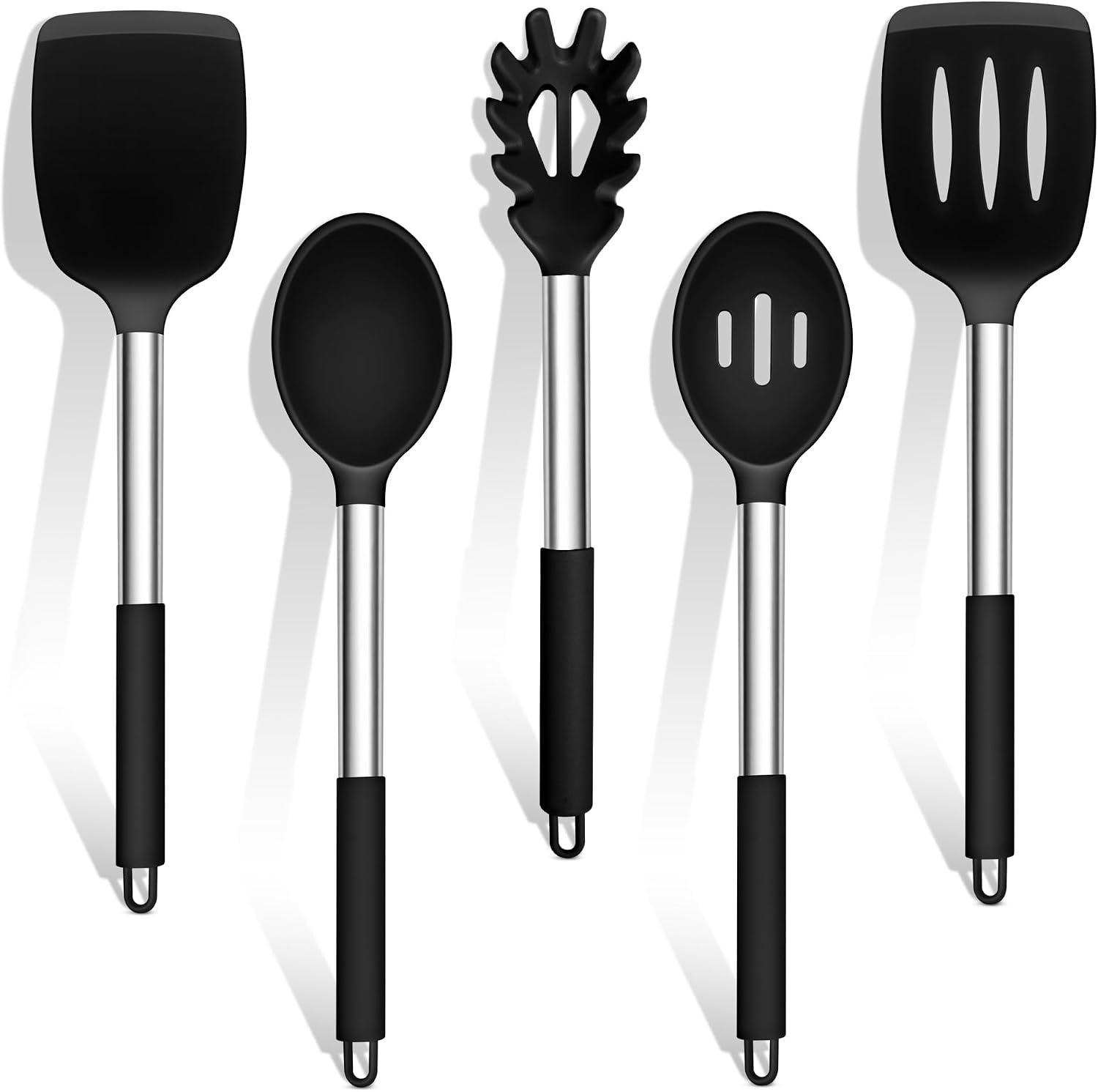 TeamFar Cooking Utensils Set, 5 PCS Silicone Kitchen Utensils, Black